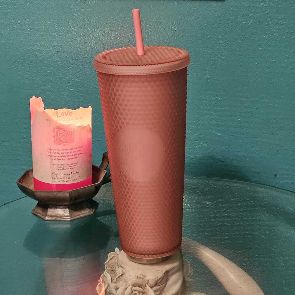 Textured Rose Pink Tumbler with Straw